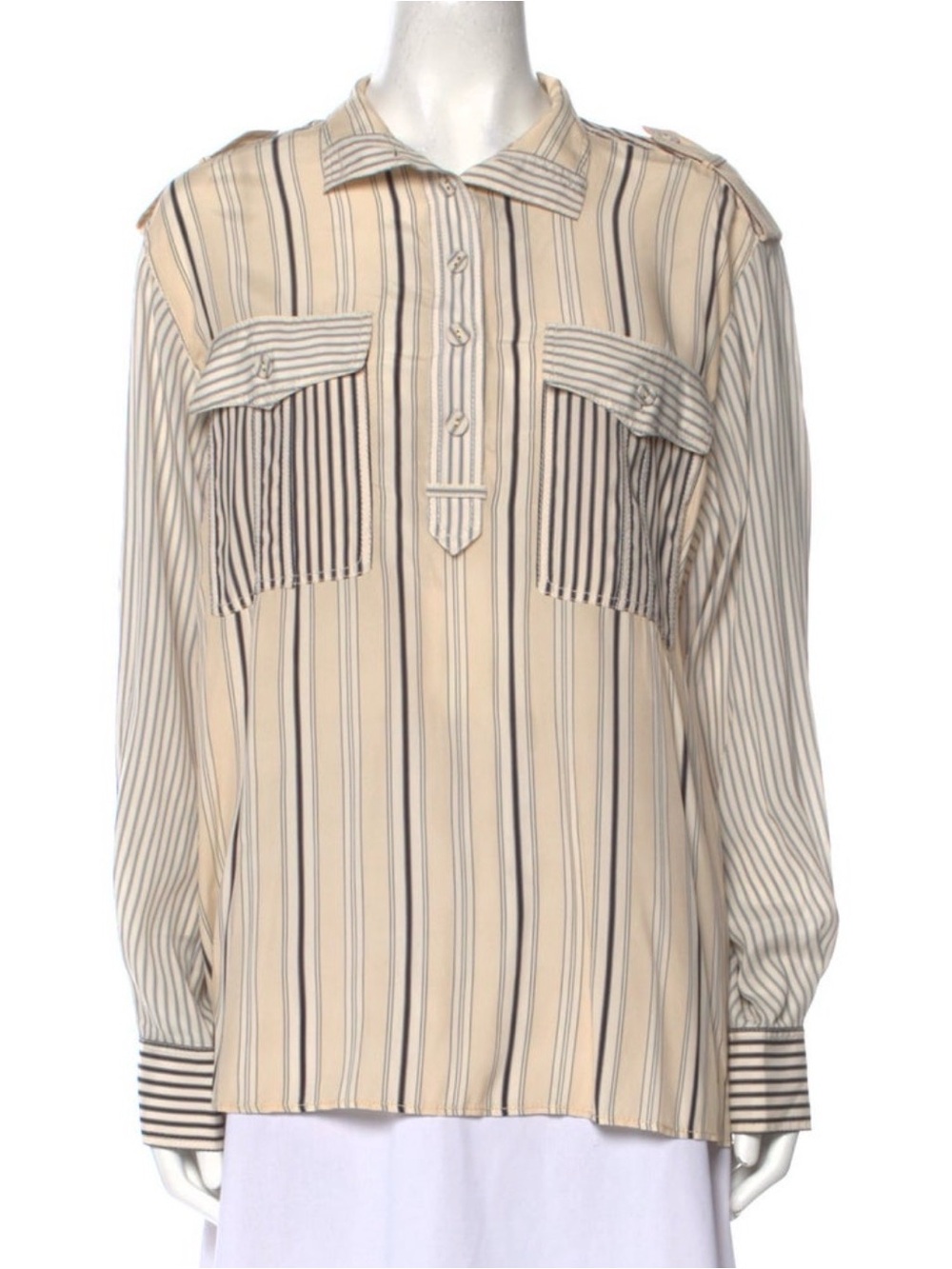 BNWT Zimmermann Beige, Blue and Black Striped Silk Blouse, AU 2, M